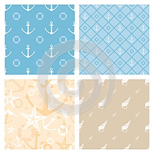 Set of 4 marine themed seamless patterns