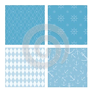 Set of 4 marine themed seamless patterns