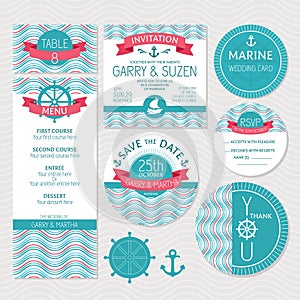 Set of marine wedding cards