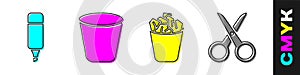 Set Marker pen, Trash can, Full trash can and Scissors icon. Vector