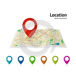 Set of marker pointer on map. map vector illustration. Modern plan pin pointer roadmap. GPS navigation systems. Vector photo