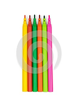 A set of markers with bright and warm colors isolated on a white background.