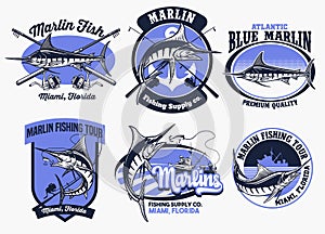 Set of marlin fishing badge