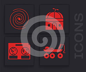 Set Mars rover, Black hole, Astronomical observatory and Celestial map of the night sky icon. Vector