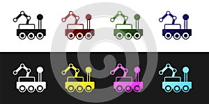 Set Mars rover icon isolated on black and white background. Space rover. Moonwalker sign. Apparatus for studying planets