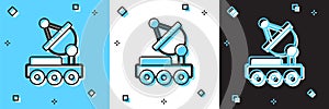 Set Mars rover icon isolated on blue and white, black background. Space rover. Moonwalker sign. Apparatus for studying