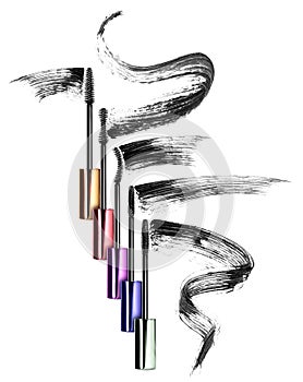 Set of mascara brushes with different mascara strokes