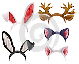 Set mask cat, rabbit, deer antler and ears photo