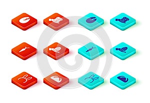 Set Mask with long bunny ears, Easter cake, Carrot, Human hand and easter egg, and Broken icon. Vector