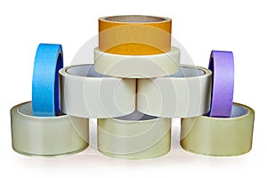 Set of masking tape is stacked in form of pyramid.