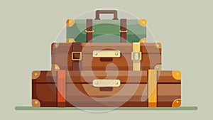 A set of matching antique leather suitcases stacked neatly on top of each other.. Vector illustration.