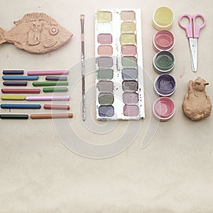 A set of materials for creativity and drawing Hobbies.