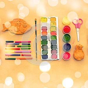 A set of materials for creativity and drawing Hobbies.