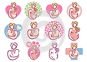 A set of Maternity logo design template, pregnancy mother baby symbol pack collection