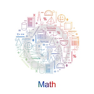 Set of math icons. Bright colors. Linear style.