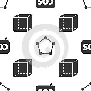 Set Mathematics function cosine, Geometric figure Pentagonal prism and Geometric figure Cube on seamless pattern. Vector