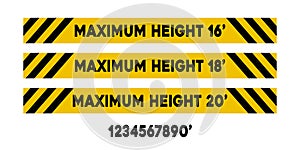 Set of maximum height warning signs