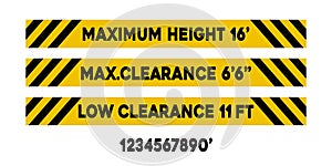 Set of maximum height warning signs