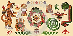Set of Mayan or Aztec patterns, tribal elements