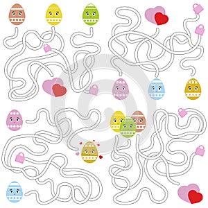 A set of mazes. Cartoon style. Visual worksheets. Activity page. Game for kids. Puzzle for children. Maze conundrum. Color vector