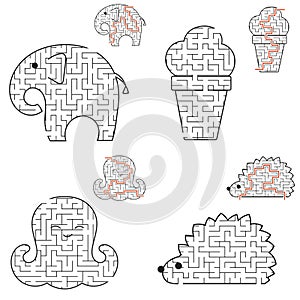 A set of mazes. Game for kids. Puzzle for children. Labyrinth conundrum. Flat vector illustration