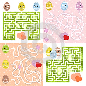 A set of mazes. Game for kids. Puzzle for children. Maze conundrum. Cartoon style. Visual worksheets. Activity page. Color vector photo
