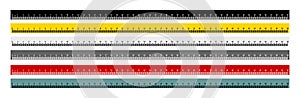 Set of measure tape ruler metric measurement. Metric ruler. 50 centimeters metric ruler with black, yellow, gray, red and gray blu photo