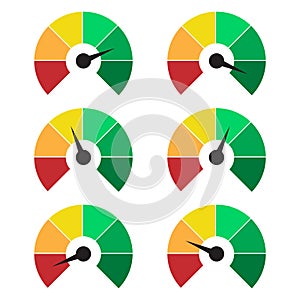 Set of measuring icons. Speedometer or rating meter signs infographic gauge elements
