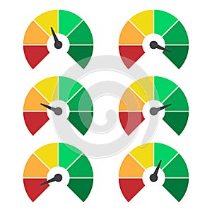 Set of measuring icons. Speedometer or rating meter signs infographic gauge elements