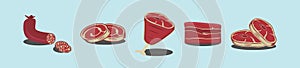 Set of meat cartoon icon design template with various models. vector illustration isolated on blue background