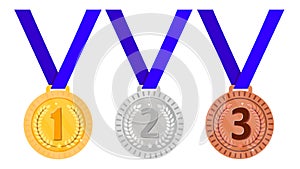 Set of medals - gold, silver and bronze. Vector illustration.