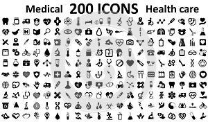 Set 200 Medecine and Health flat icons. Collection health care medical sign icons