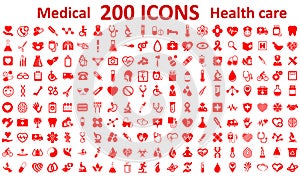 Set 200 Medecine and Health flat icons. Collection health care medical sign icons - vector