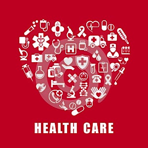 Set Medecine and Health flat icons in heart form. Collection health care medical sign icons â€“ vector