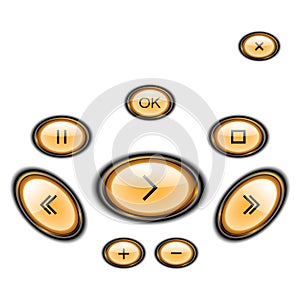 Set of media buttons. The shape an ellipse. Vector illustration isolated on white background