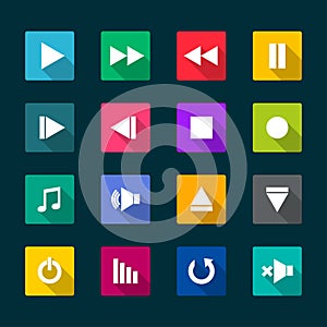 Set of media player flat icons