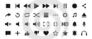 Set of Media player icons. Music, interface, design media player buttons collection. Vector Illustration