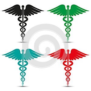 Set of medical caduceus symbol multicolored with shadow