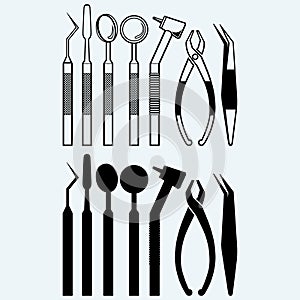 Set of medical equipment tools for teeth dental care