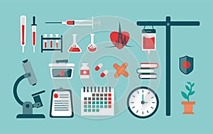 Set of medical equipment vector. Design equipment for handling disease