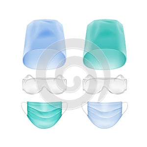 Set of Medical Face Ear Loop Mask Cap Glasses
