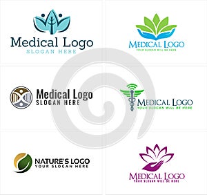 A set of medical health care nature logo design