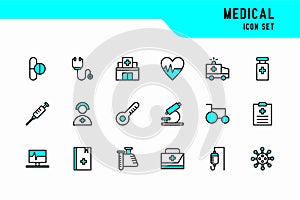 set of medical icon outline color.