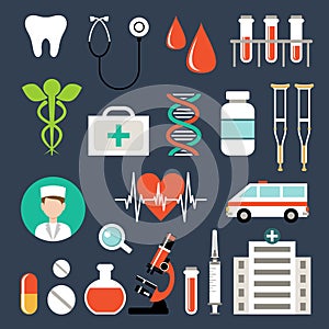 Set of medical icons. Analyzes, examinations, medical devices