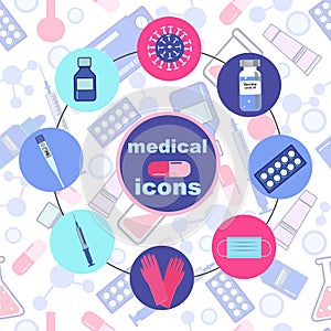 Set of medical icons in circle button style