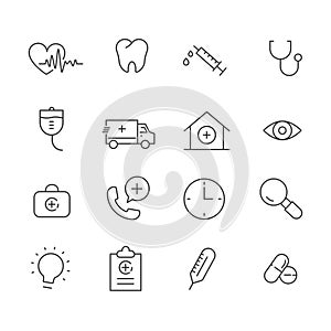 Set of medical icons. Healthcare concept symbol outline isolated on white background