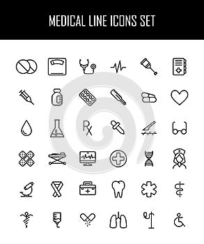 Set of medical icons in modern thin line