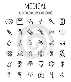 Set of medical icons in modern thin line