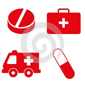 Set of medical icons in red color. Vector illustration