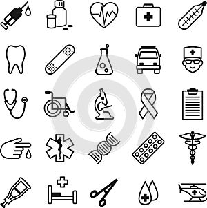 Set of medical icons in thin line style